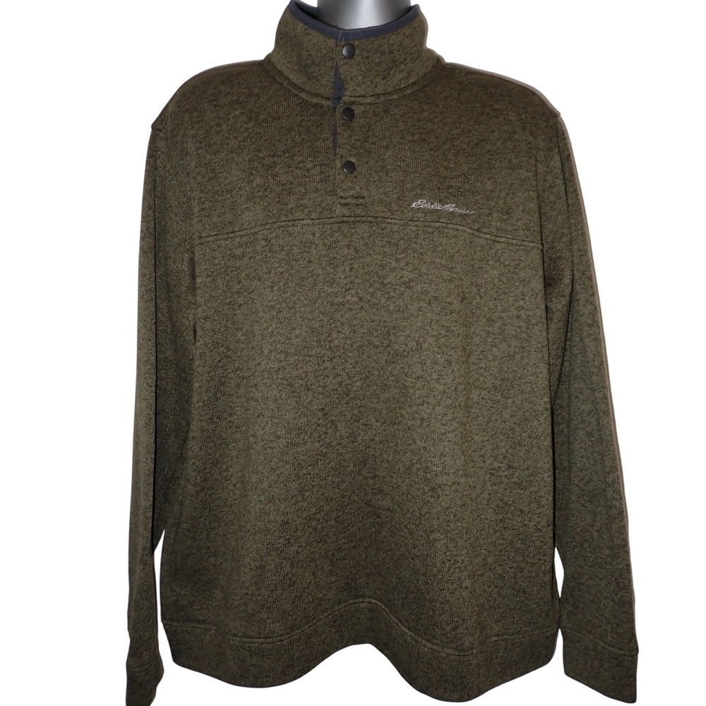 Eddie Bauer Snap Neck Fleece Sweater‎ Mens 2XL Green Gorpcore Casual Outdoor